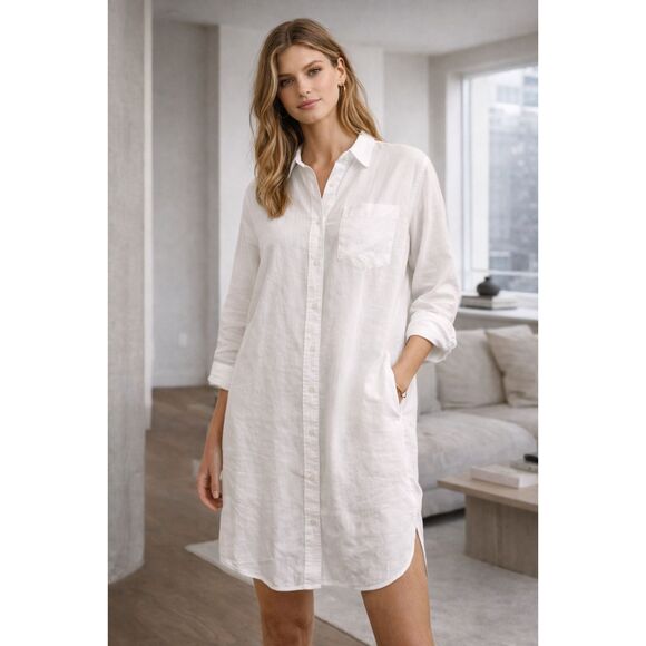 Quince Dresses & Skirts - NWT  QUINCE White 100% European Linen Button Up Shirt Dress  Women's Size XL